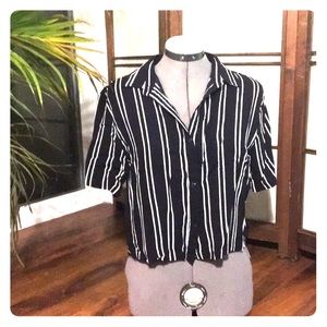 Boohoo Navy Striped Crop Top Blouse